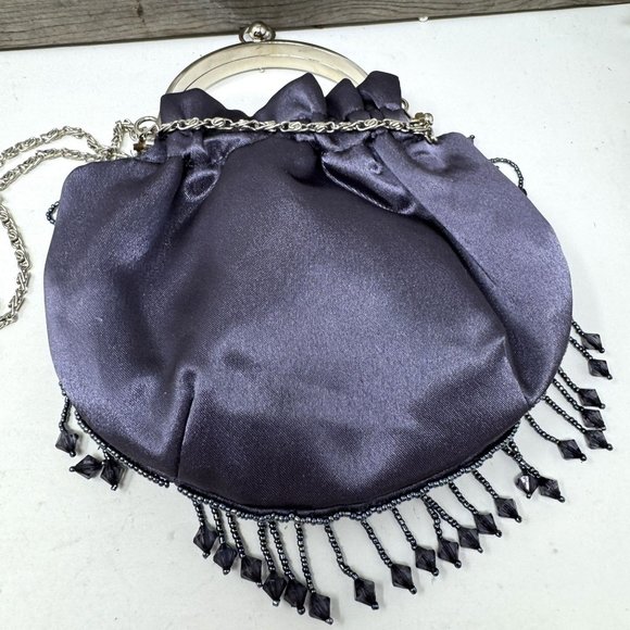 Beaded Satin Evening Bag With Chain & Handle By Bijoux Terner - Picture 5 of 9